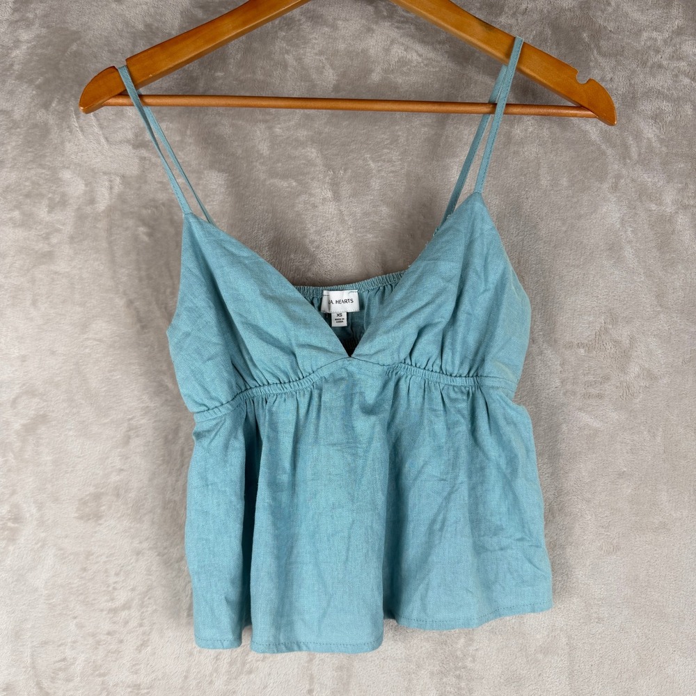 LA Hearts Women XS Teal Blue Linen Blend Smocked Back V-Neck Camisole Top